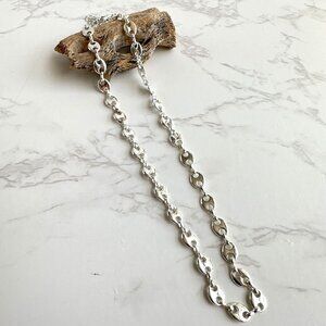 Stainless Steel Silver Coffee Bean Link Chain Necklace Adjustable 18"-21"